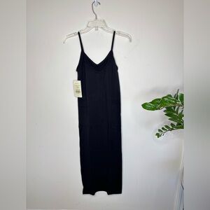 New Fabletics Black Cloud Seamless Tank Midi Dress Ribbed Side Slit